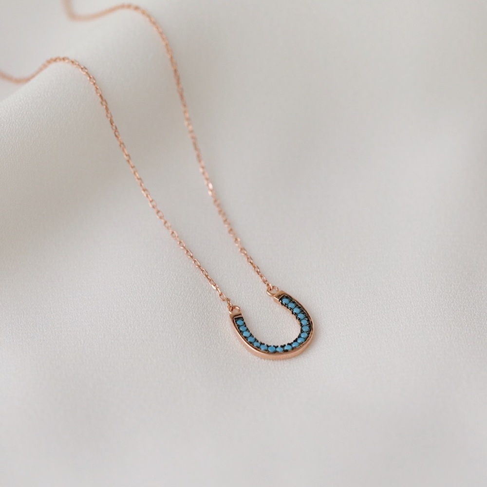Turquoise Horseshoe Necklace | Rose Gold Plated - Picture 5 of 8